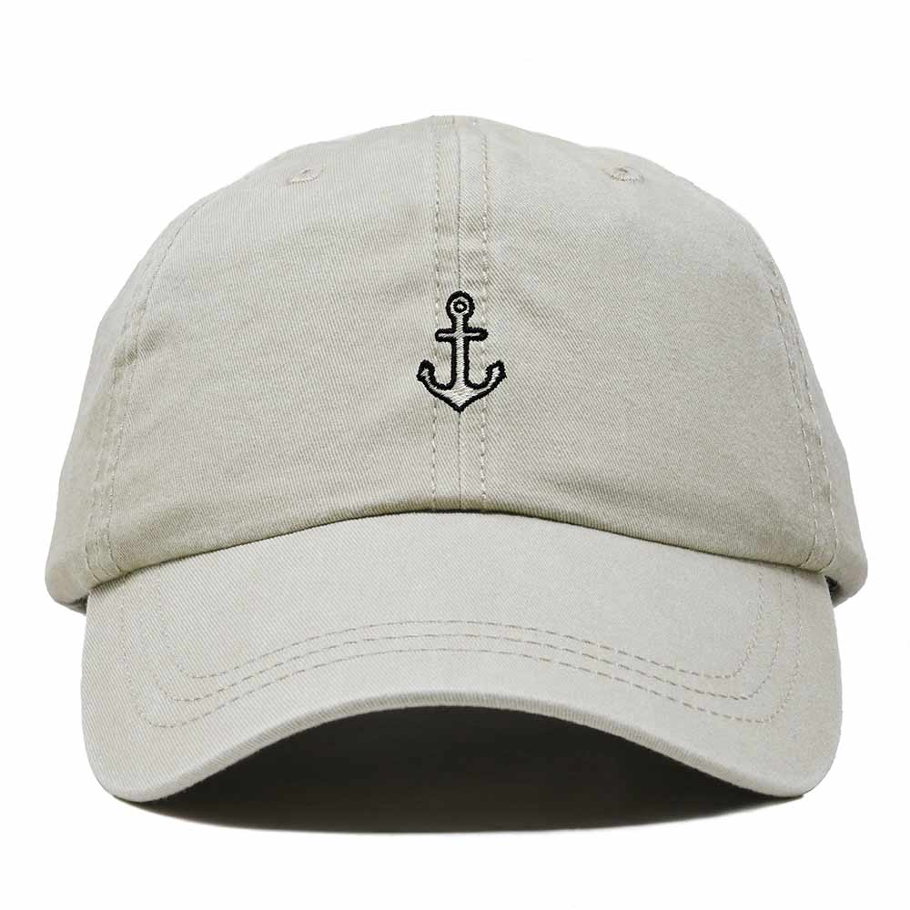 Dalix Anchor Nautical Embroidered Adjustable Cotton Twill Dad Hat for Women in Washed Stone White