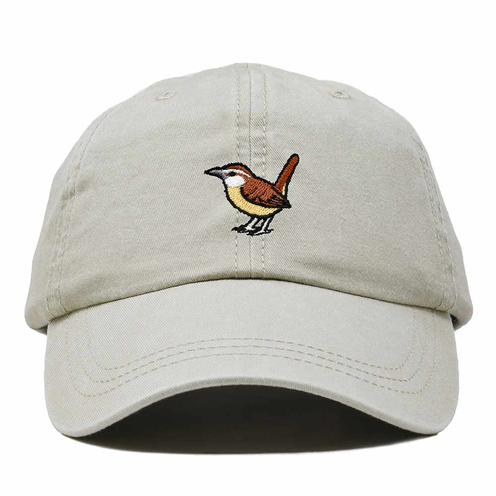 Dalix Carolina Wren South Carolina Embroidered Bird Cotton Baseball Cap Dad Hat Mens Womens Outdoor Summer in Washed Stone White