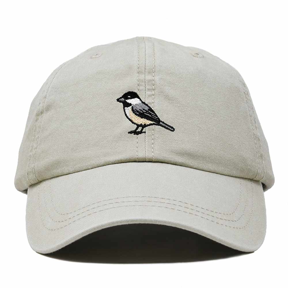 Dalix Black Capped Chickadee Massachusetts Embroidered Bird Cotton Baseball Cap Dad Hat Mens Womens Outdoor Summer in Washed Stone White