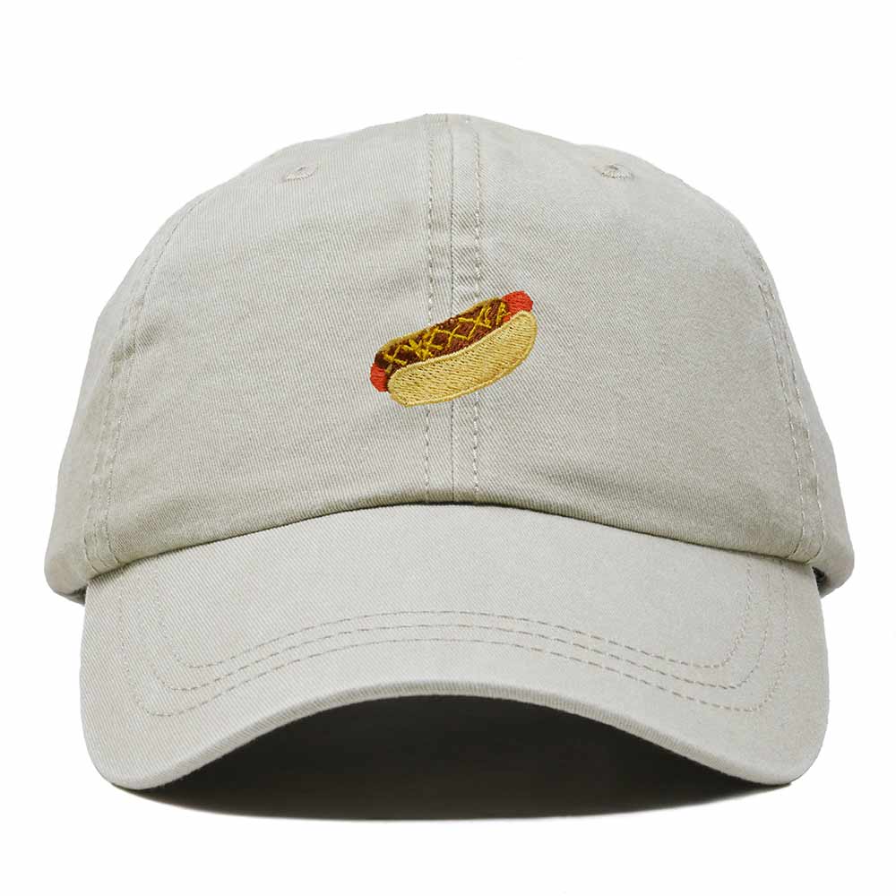 Dalix Chili Dog Embroidered Cotton Dad Hat Food Adjustable Baseball Cap Summer Outdoor Unisex Mens Womens in Washed Stone White