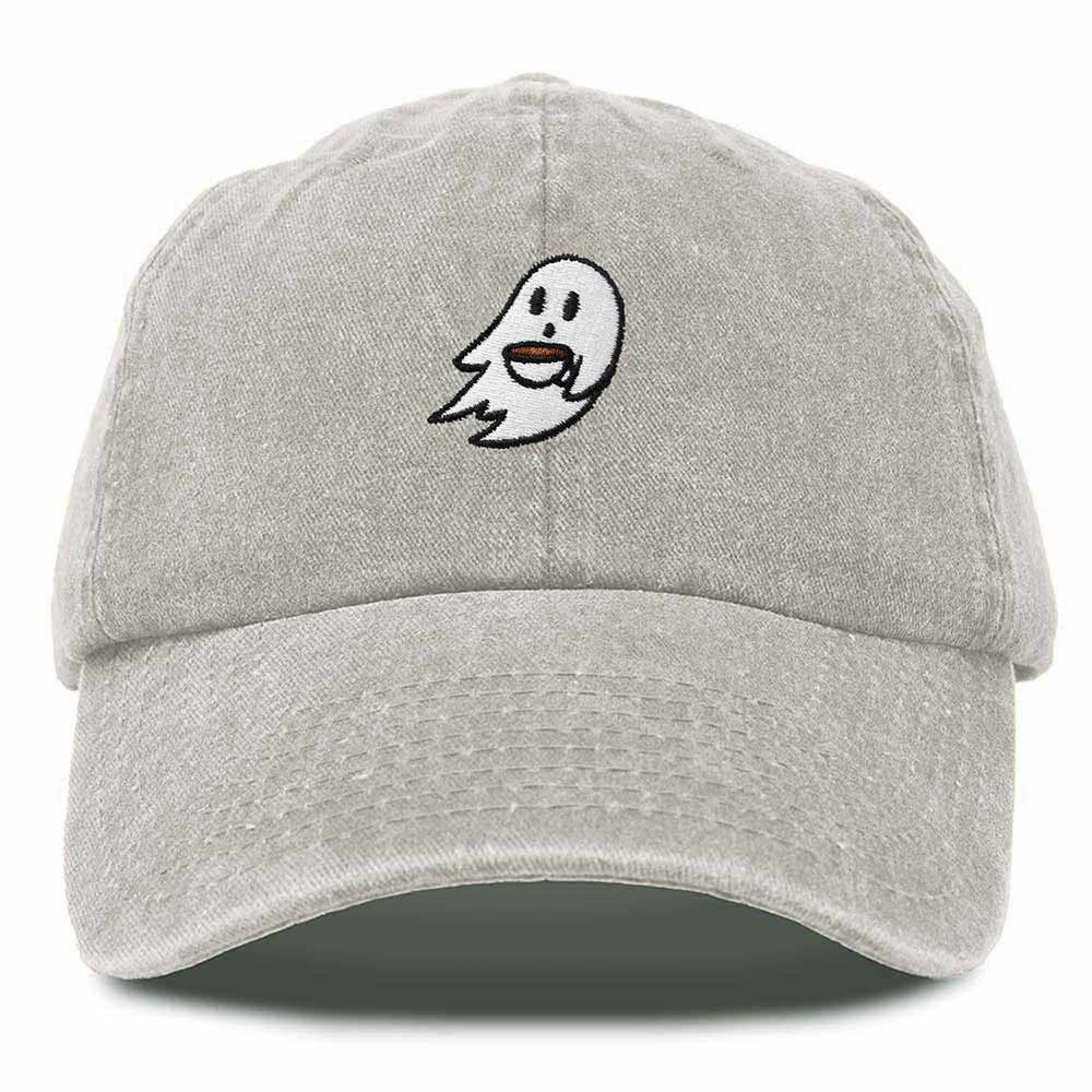 Dalix Spooke-a-Latte Ghost Cap Embroidered Coffee Cotton Baseball Hat Mens Womens in White