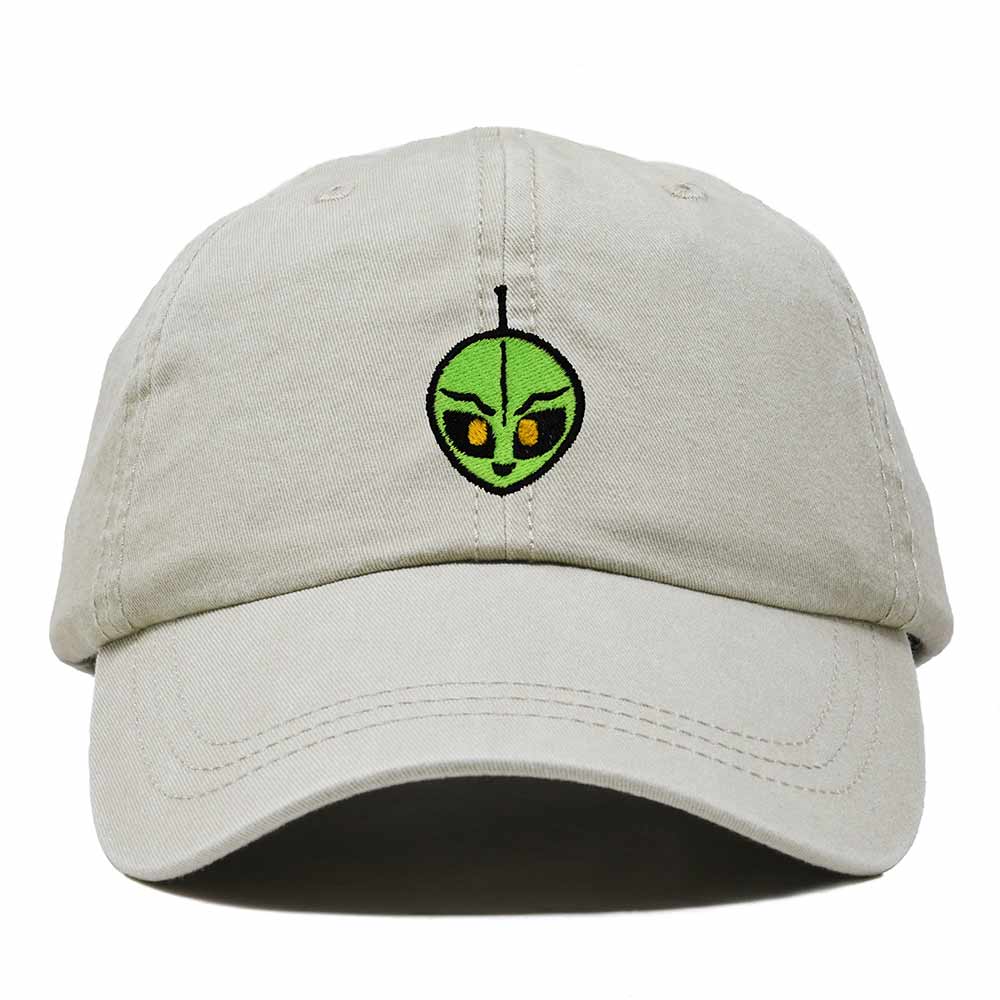 Dalix Duder Alien Embroidered Cotton Space UFO Outdoor Baseball Cap Dad Hat Mens in Washed Stone White