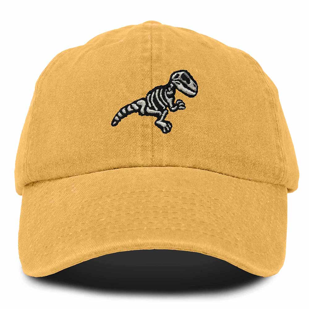 Dalix Fossil Embroidered Dinosaur T Rex Cotton Dad Hat Baseball Cap Adjustable Mens in Gold
