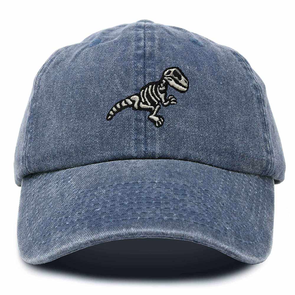 Dalix Fossil Embroidered Dinosaur T Rex Cotton Dad Hat Baseball Cap Adjustable Mens in Navy Blue