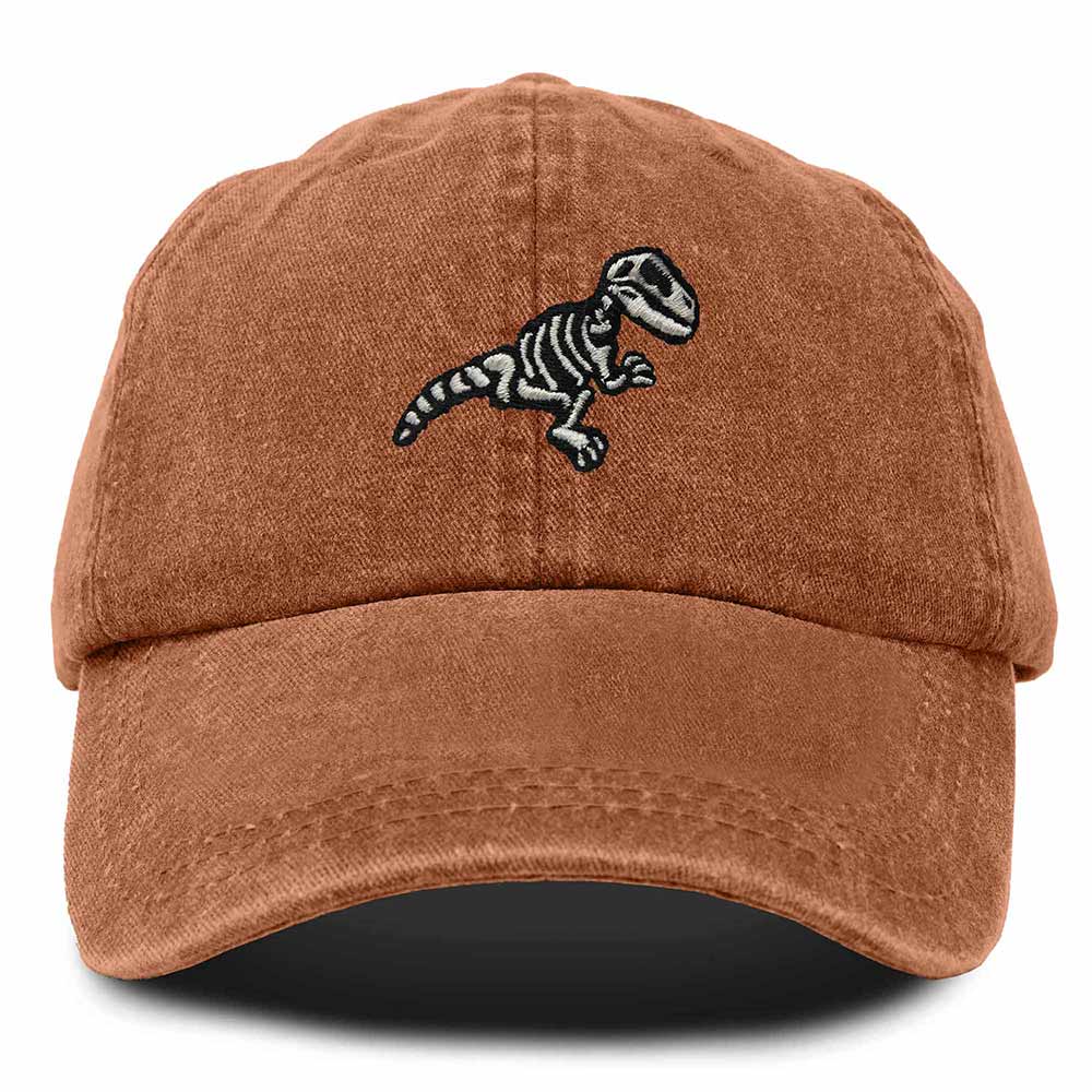 Dalix Fossil Embroidered Dinosaur T Rex Cotton Dad Hat Baseball Cap Adjustable Mens in Orange