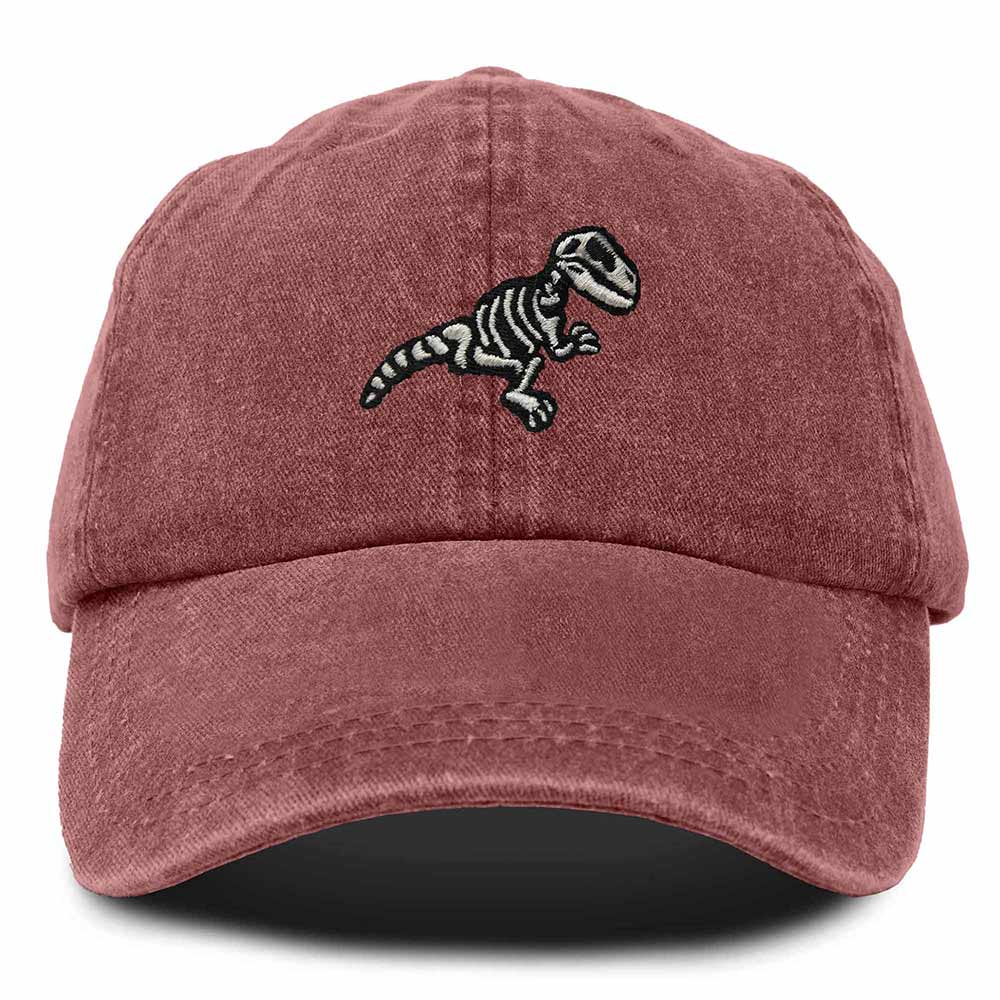 Dalix Fossil Embroidered Dinosaur T Rex Cotton Dad Hat Baseball Cap Adjustable Mens in Red