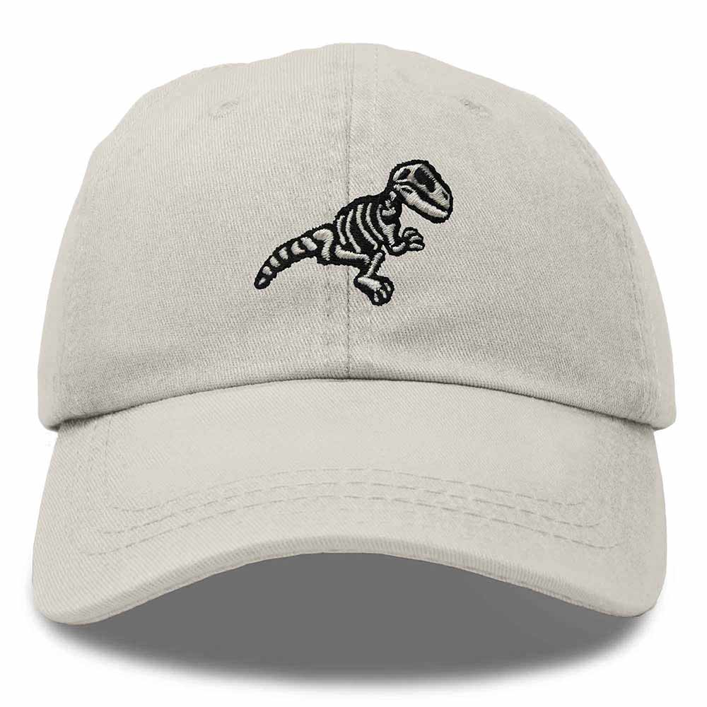 Dalix Fossil Embroidered Dinosaur T Rex Cotton Dad Hat Baseball Cap Adjustable Mens in White