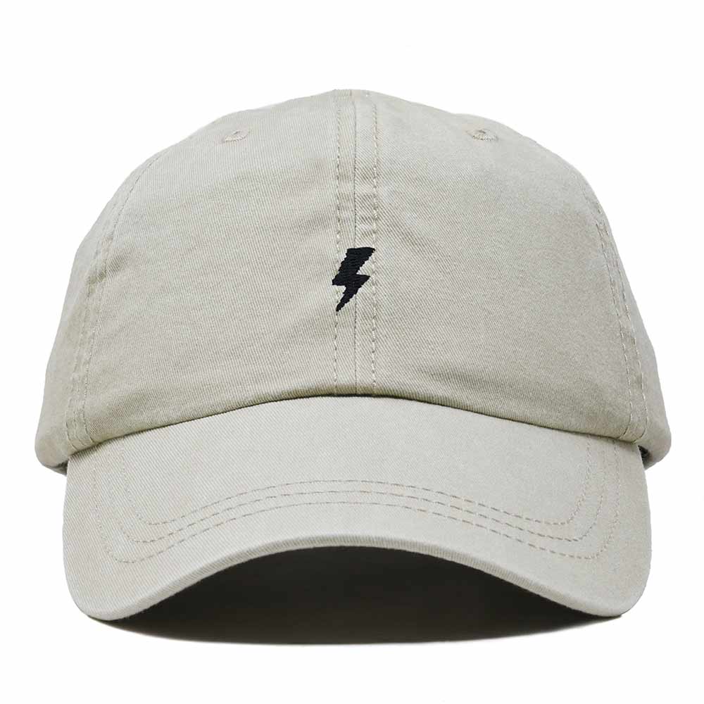 Dalix Lil Bolt Embroidered Cotton Summer Outdoor Baseball Cap Dad Hat Mens in Washed Stone White
