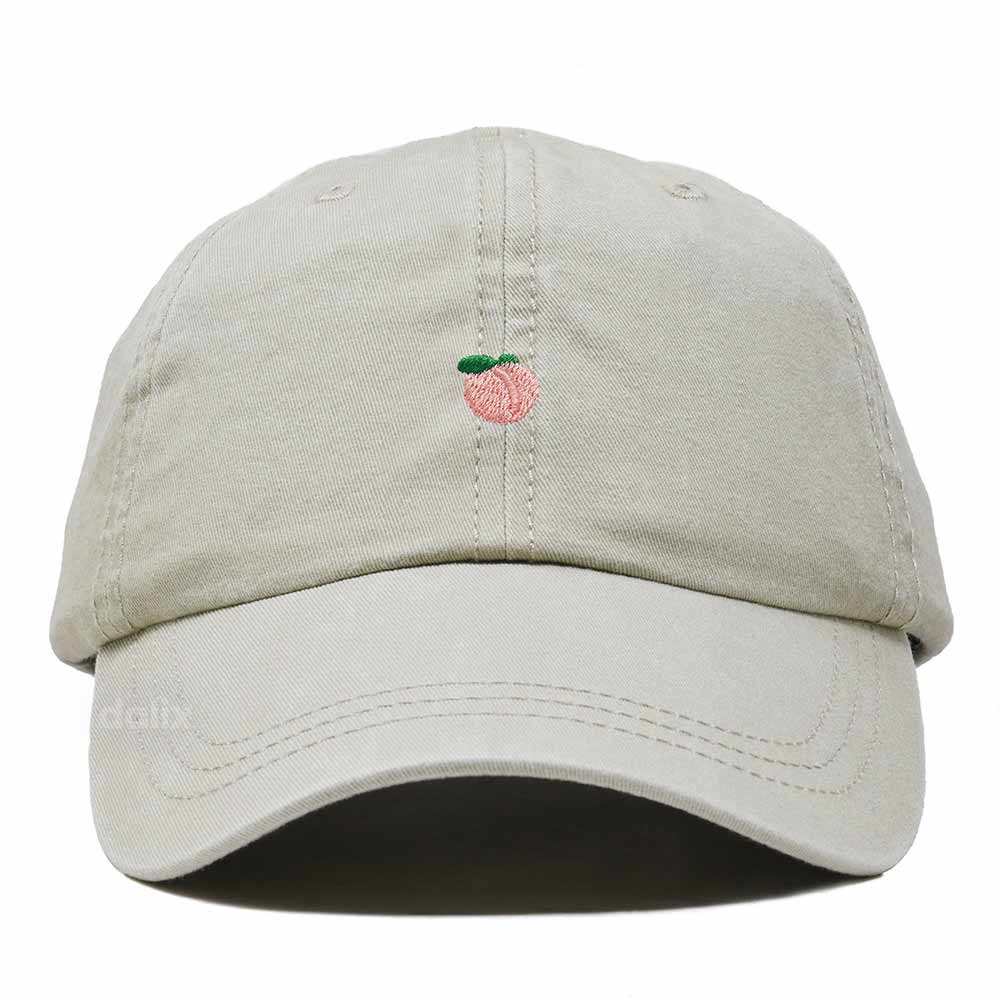 Dalix Lil Peach Embroidered Cotton Summer Cute Outdoor Baseball Cap Dad Hat Womens in Washed Stone White