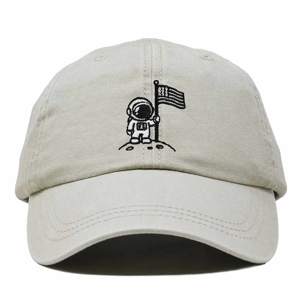 Dalix Moon Mission USA Flag Embroidered Dad Hat Adjustable Cotton Baseball Cap Unstructured Low Profile Everyday Americana Hat Mens in Washed Stone White