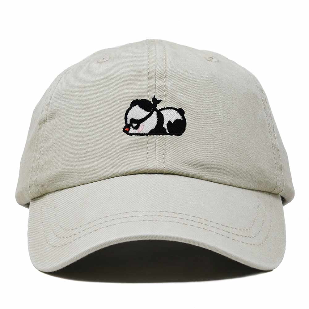 Dalix Pandit Panda Embroidered Cotton Outdoor Baseball Cap Dad Hat Mens in Washed Stone White