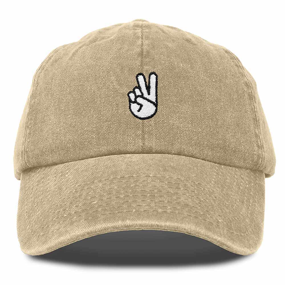 Dalix Peace Sign Embroidered V Cotton Dad Hat Baseball Cap Adjustable Mens in White