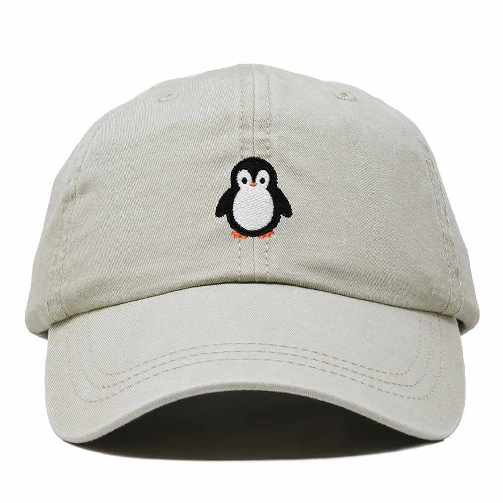Dalix Little Penguin Embroidered Cotton Baseball Cap Dad Hat Womens Outdoor Casual in Washed Stone White