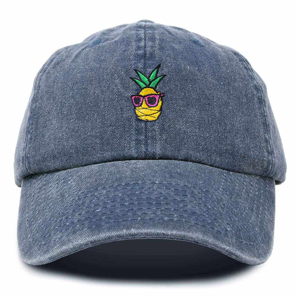 Dalix Pineapple Embroidered Cap Cotton Baseball Summer Cool Dad Hat Mens in Navy Blue