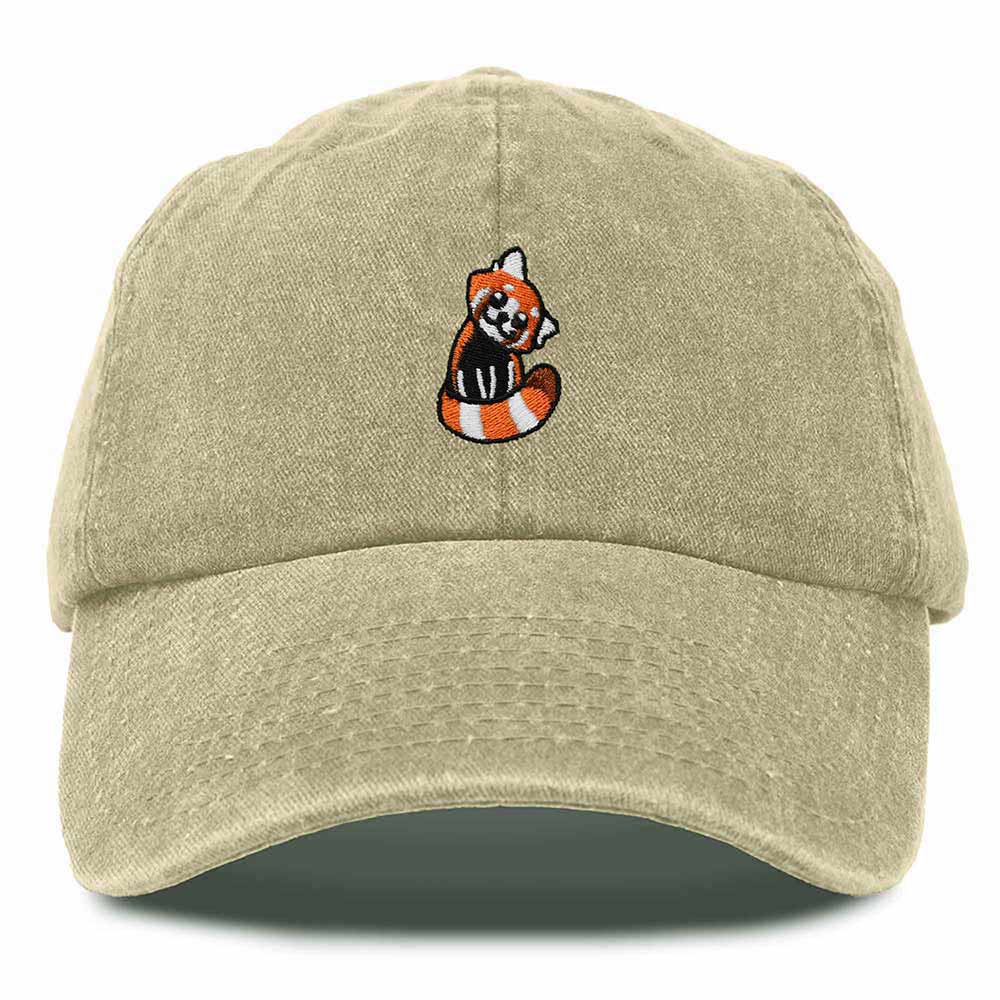 Dalix Red Panda Embroidered Cotton Dad Hat Cute Animal Adjustable Baseball Cap for Outdoor Style Womens in Beige