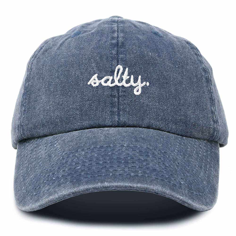 Dalix Salty Embroidered Cotton Beach Baseball Cap Adjustable Dad Hat Womens in Navy Blue