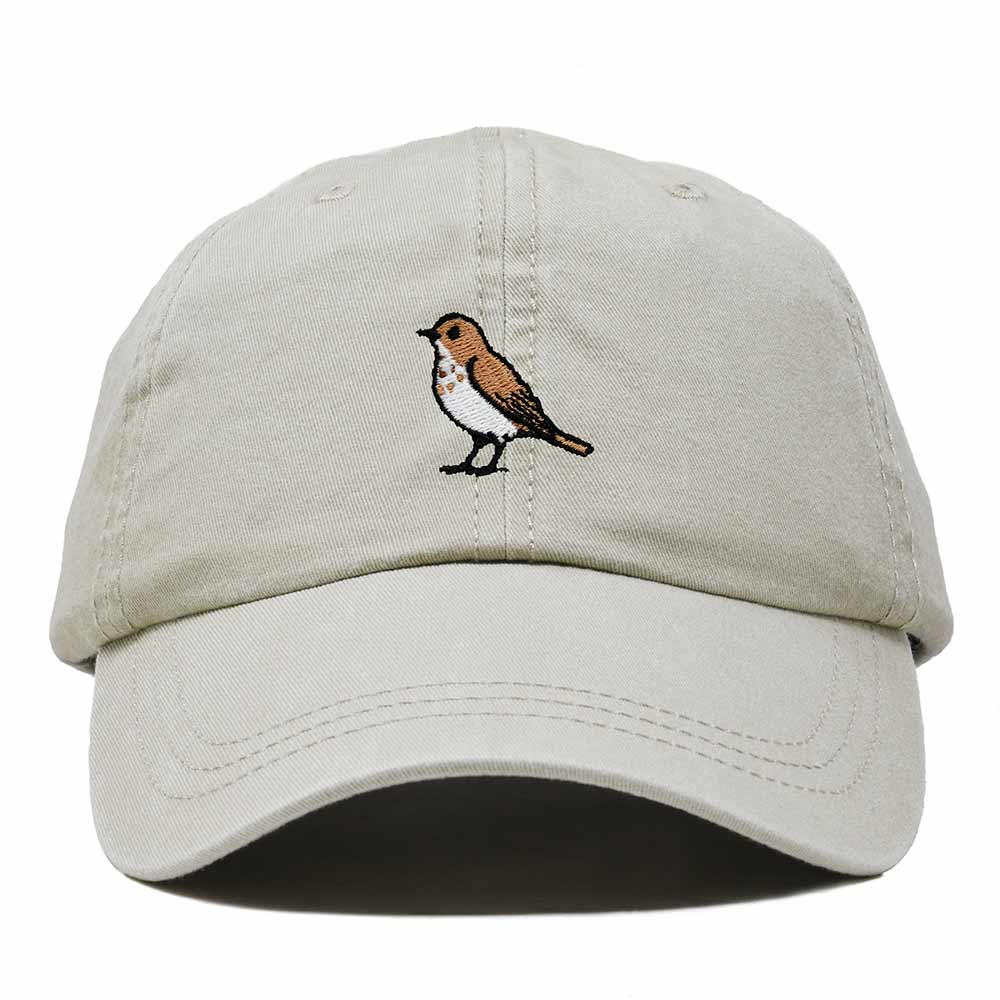 Dalix Hermit Thrush Vermont Embroidered Bird Cotton Baseball Cap Dad Hat Mens Womens Outdoor Summer in Washed Stone White