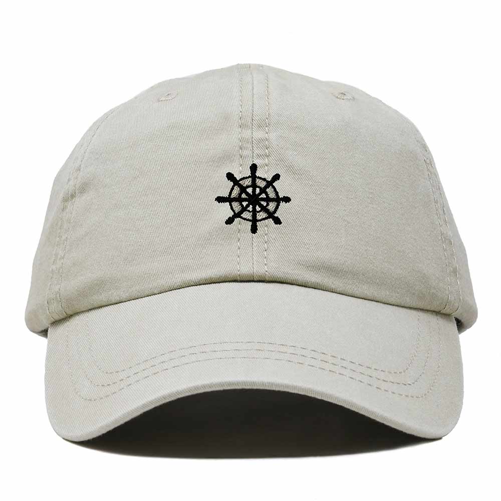Dalix Ship Wheel Embroidered Dad Hat Adjustable Cotton Twill Baseball Cap Casual for Men in Washed Stone White