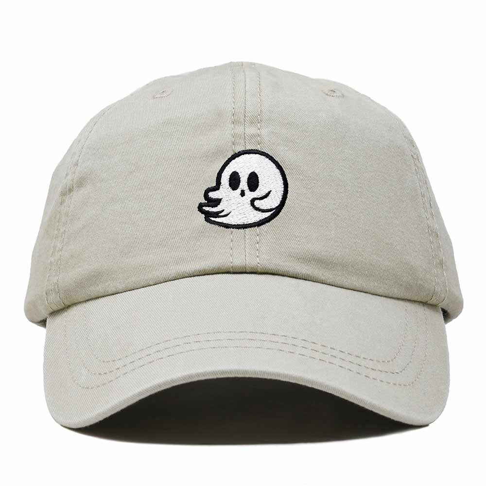 Dalix Whisper Ghost Embroidered Cotton Outdoor Baseball Cap Dad Hat Mens in Washed Stone White