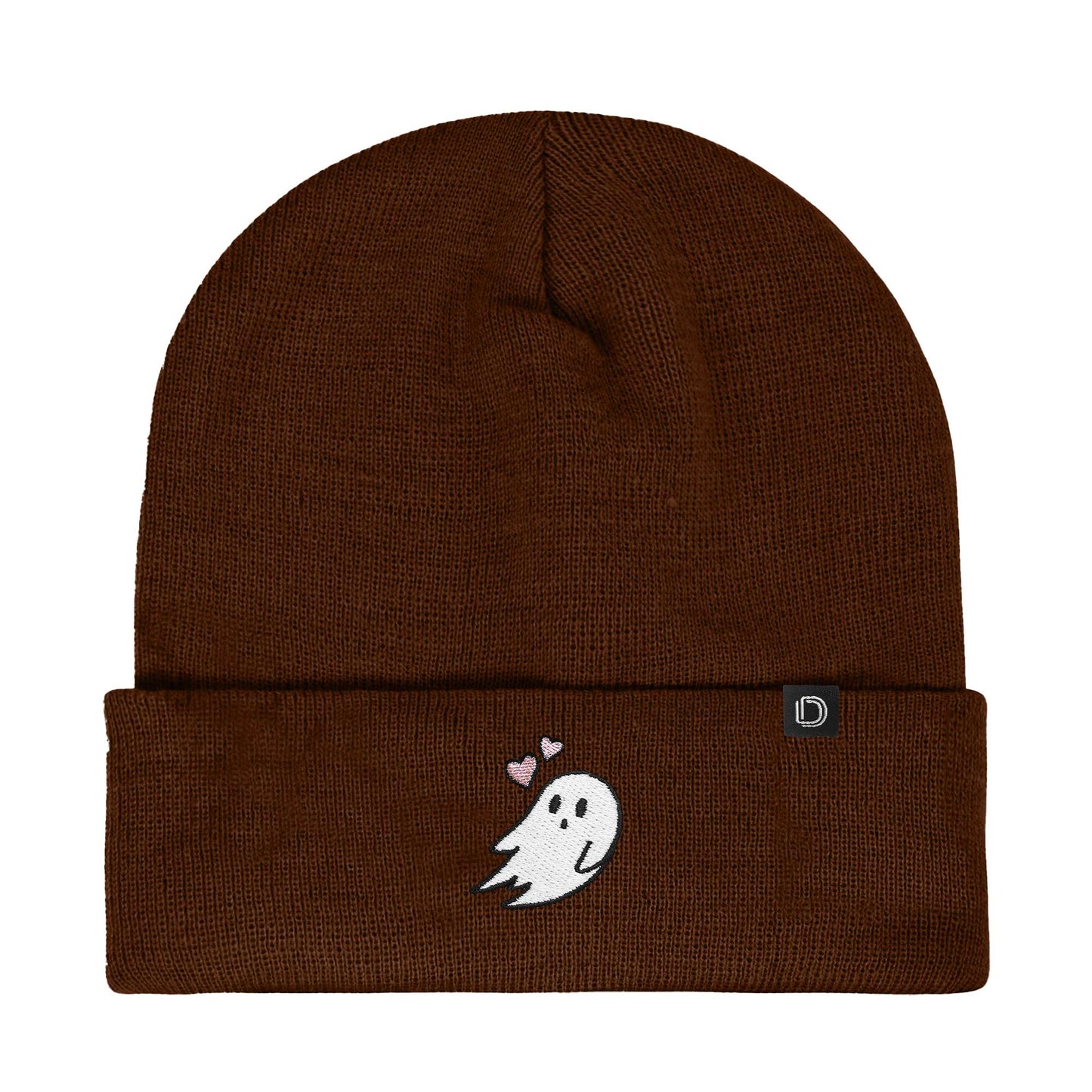 Dalix Heartly Ghost Embroidered Beanie Hat Knit Cap Cold Weather Womens in Brown