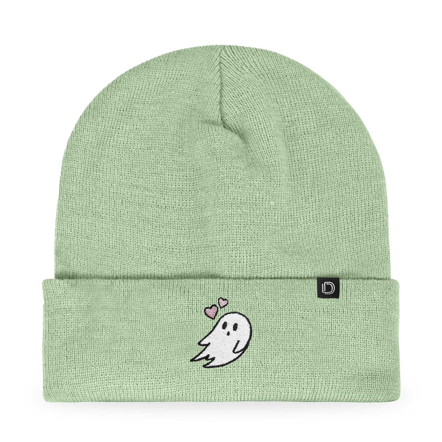 Dalix Heartly Ghost Embroidered Beanie Hat Knit Cap Cold Weather Womens in Green