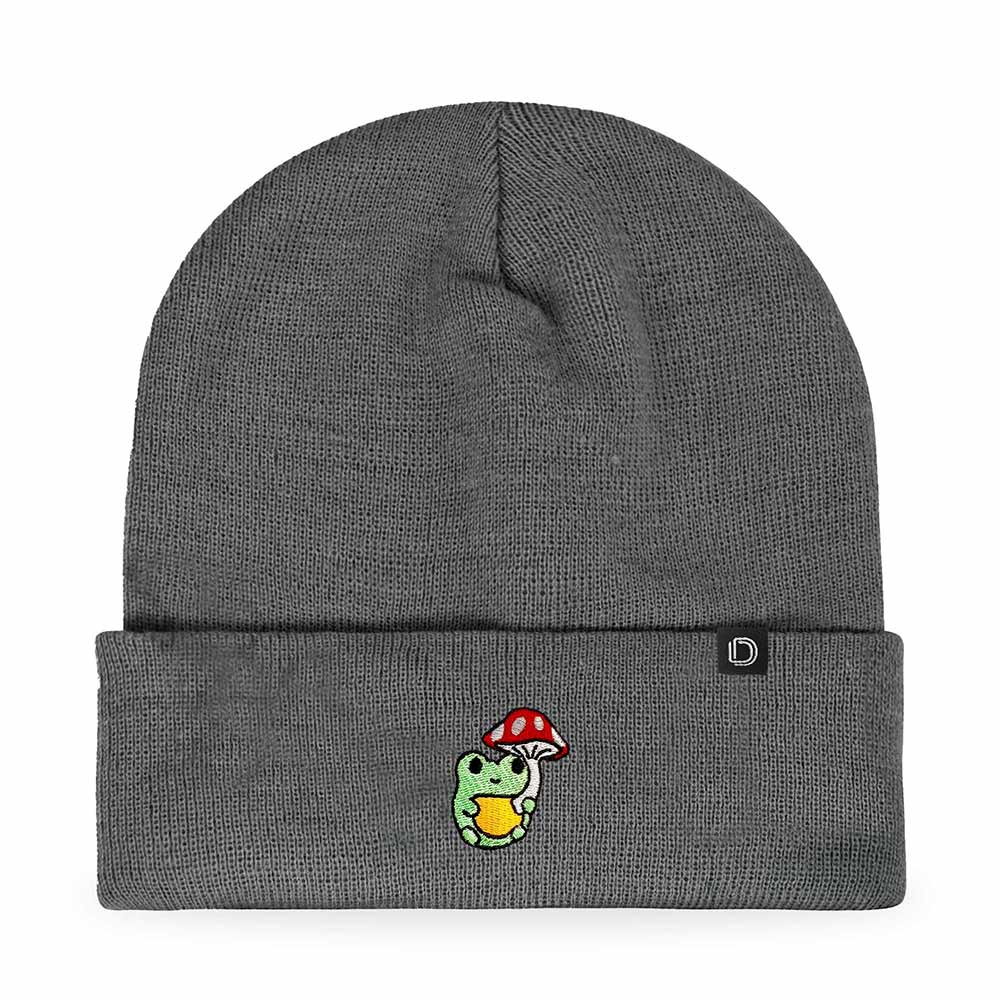 Dalix Mushroom Frog Embroidered Beanie Hat Cotton Cute Winter Fall Cap Womens in Asphalt Gray