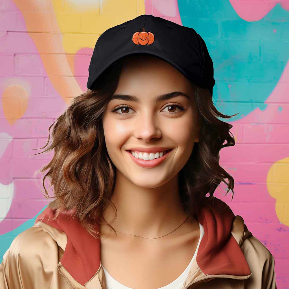 Dalix Baby Pumpkin Embroidered Cotton Baseball Cap Adjustable Dad Hat Womens in Black