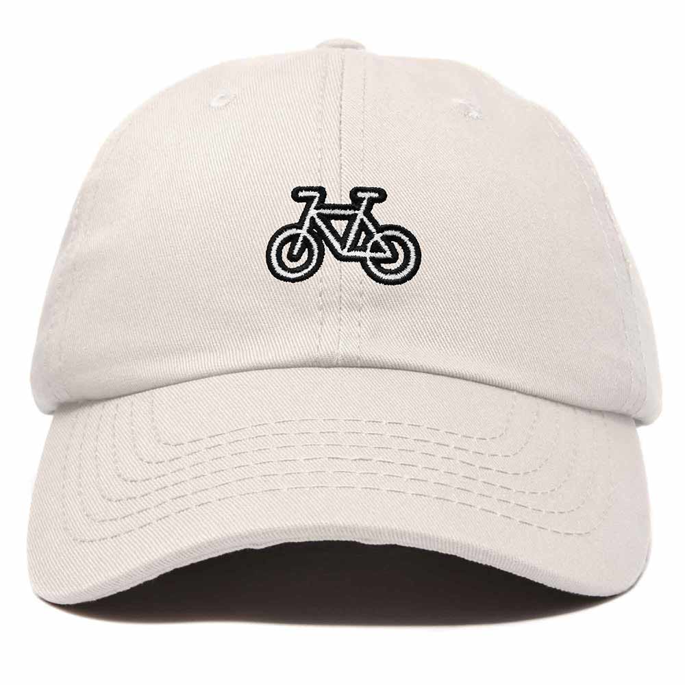 Dalix Bike Embroidered Bicycle Cotton Baseball Cap Adjustable Dad Hat Mens in Beige