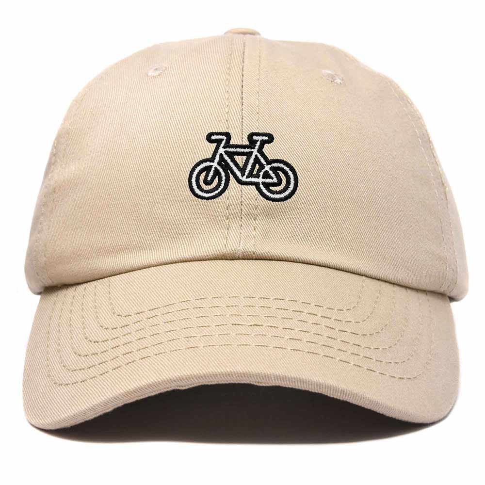 Dalix Bike Embroidered Bicycle Cotton Baseball Cap Adjustable Dad Hat Mens in Khaki