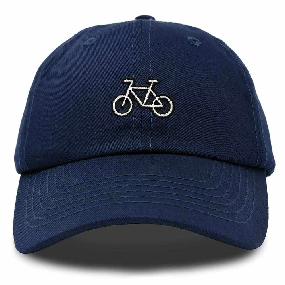 Dalix Bike Embroidered Bicycle Cotton Baseball Cap Adjustable Dad Hat Mens in Navy Blue