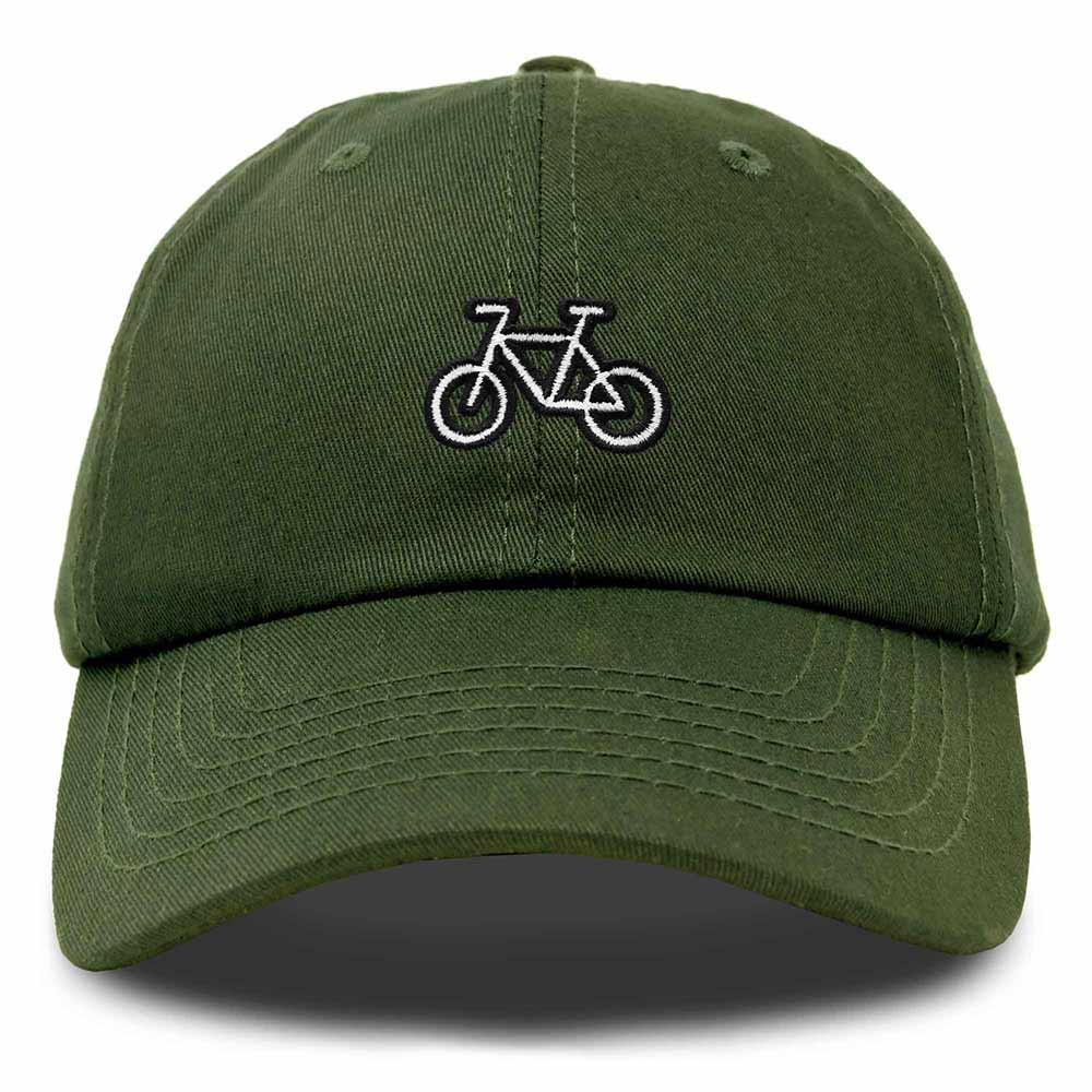 Dalix Bike Embroidered Bicycle Cotton Baseball Cap Adjustable Dad Hat Mens in Olive