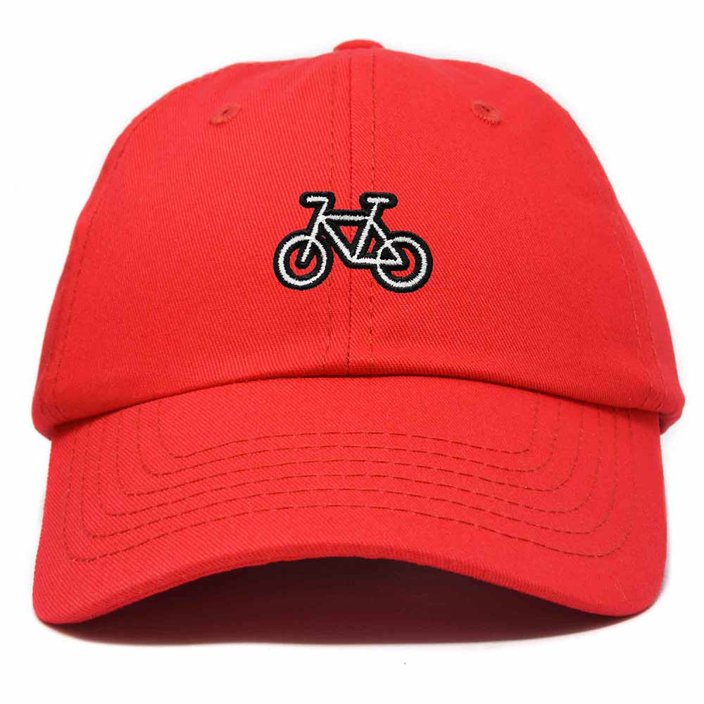 Dalix Bike Embroidered Bicycle Cotton Baseball Cap Adjustable Dad Hat Mens in Red