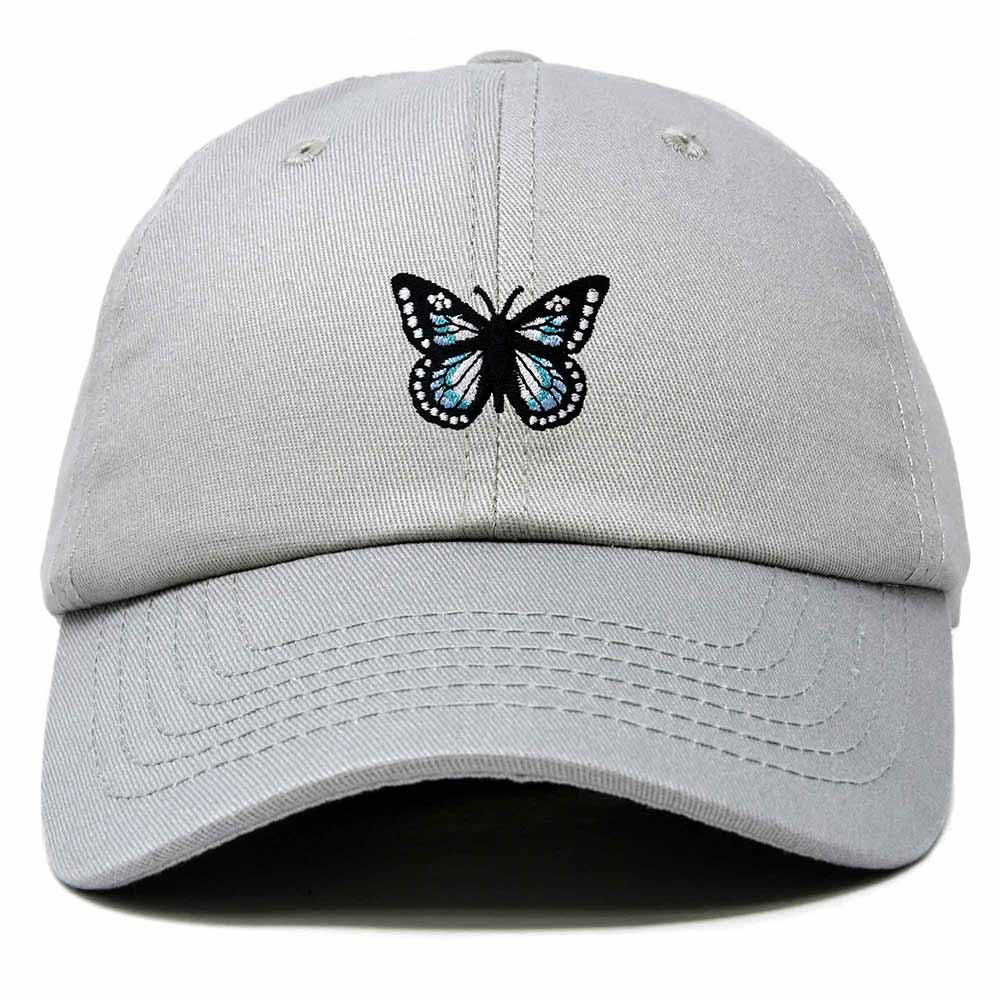 Dalix Butterfly Embroidered Cap Cotton Baseball Hat Garden Womens in Gray