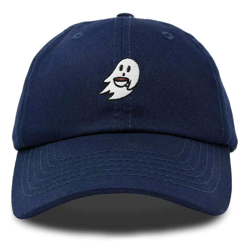 Dalix Spooke-a-Latte Ghost Cap Embroidered Coffee Cotton Baseball Hat Mens Womens in Navy Blue