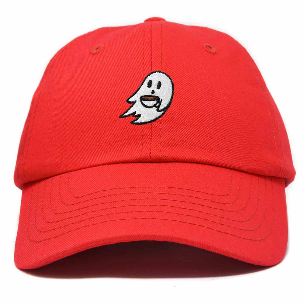 Dalix Spooke-a-Latte Ghost Cap Embroidered Coffee Cotton Baseball Hat Mens Womens in Red