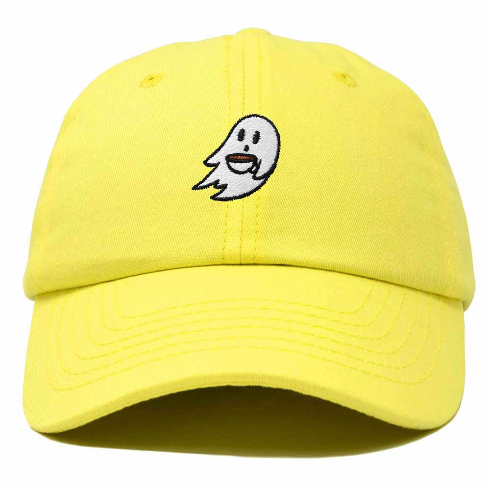 Dalix Spooke-a-Latte Ghost Cap Embroidered Coffee Cotton Baseball Hat Mens Womens in Yellow