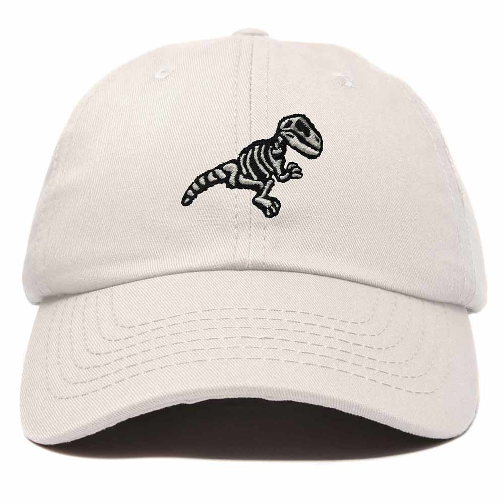 Dalix Fossil Embroidered Dinosaur T Rex Cotton Dad Hat Baseball Cap Adjustable Mens in Beige