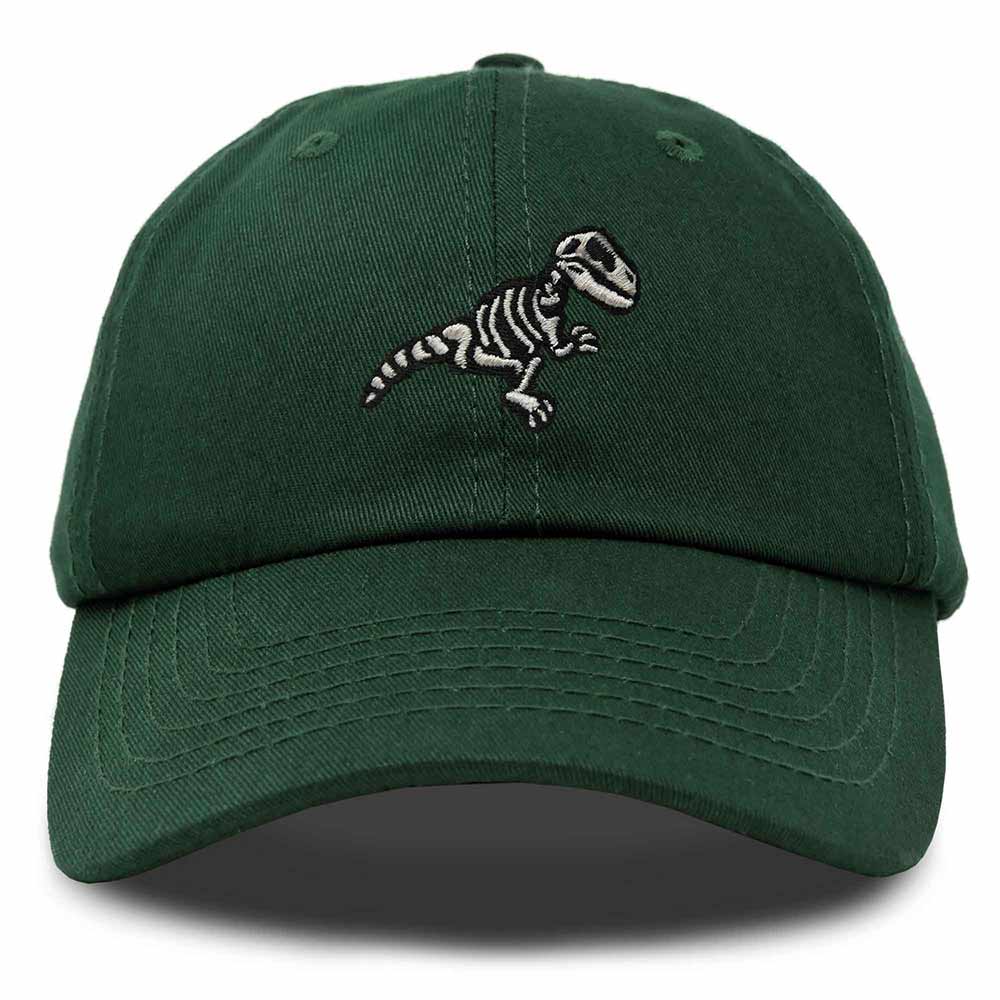 Dalix Fossil Embroidered Dinosaur T Rex Cotton Dad Hat Baseball Cap Adjustable Mens in Dark Green