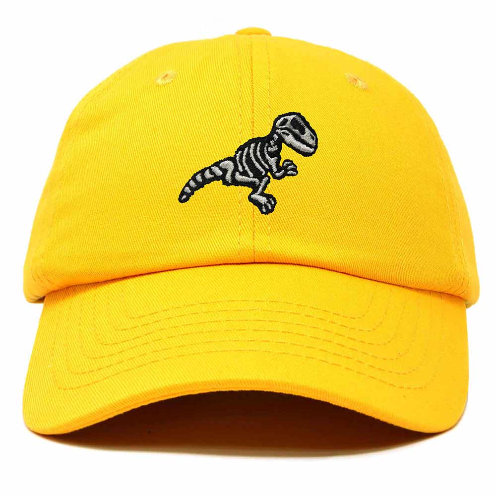 Dalix Fossil Embroidered Dinosaur T Rex Cotton Dad Hat Baseball Cap Adjustable Mens in Gold