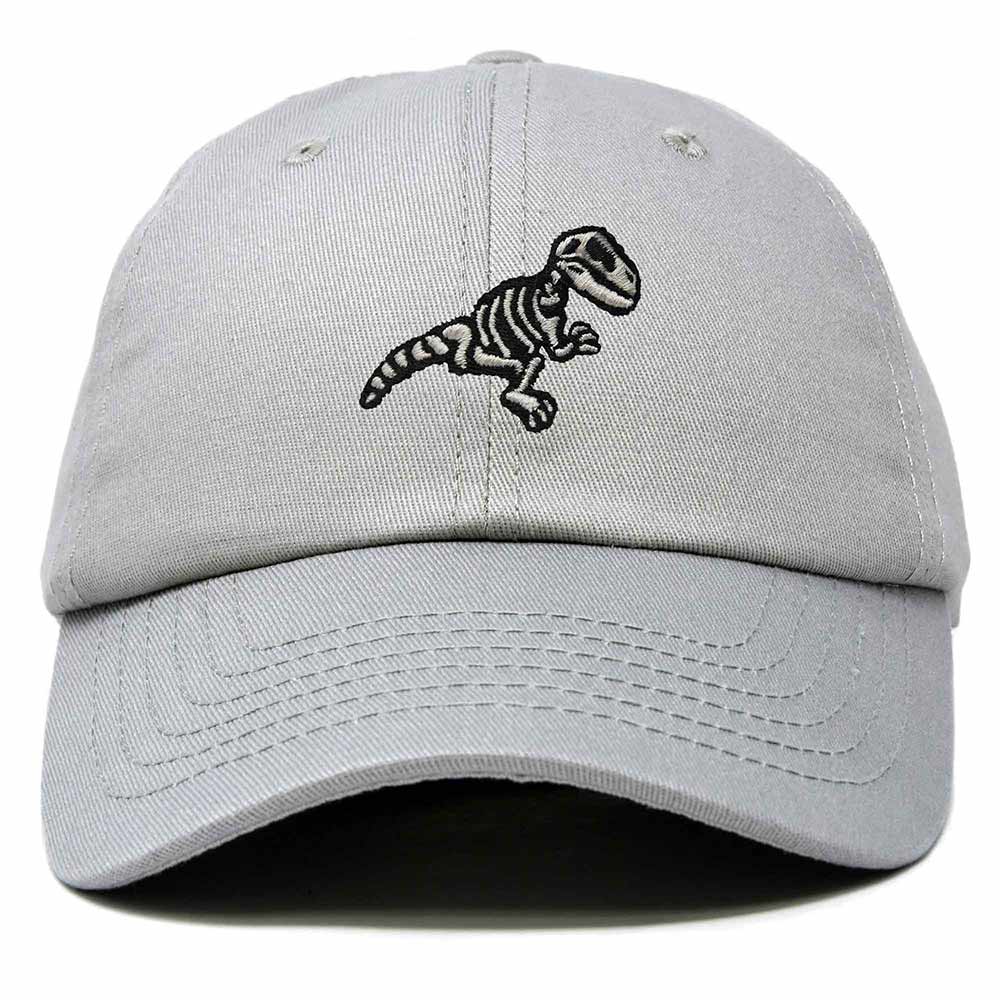 Dalix Fossil Embroidered Dinosaur T Rex Cotton Dad Hat Baseball Cap Adjustable Mens in Gray