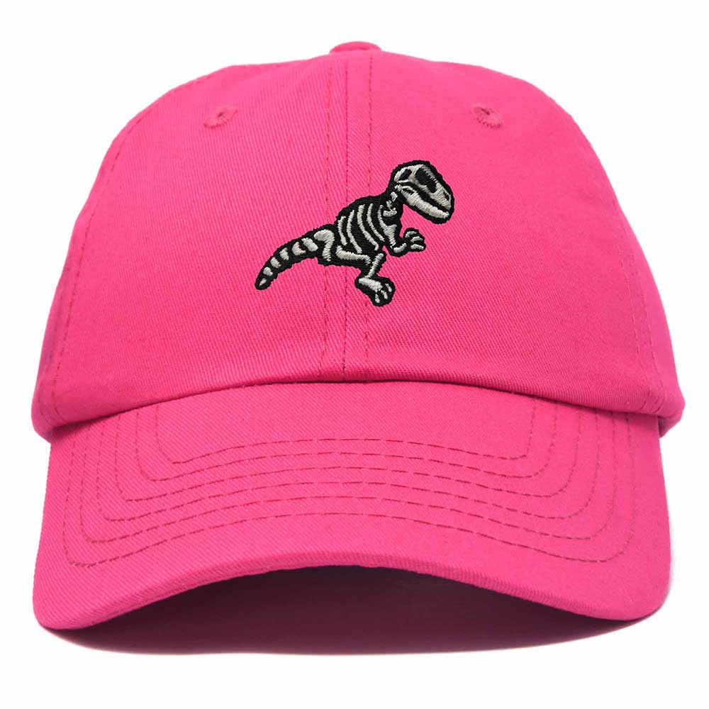 Dalix Fossil Embroidered Dinosaur T Rex Cotton Dad Hat Baseball Cap Adjustable Mens in Hot Pink
