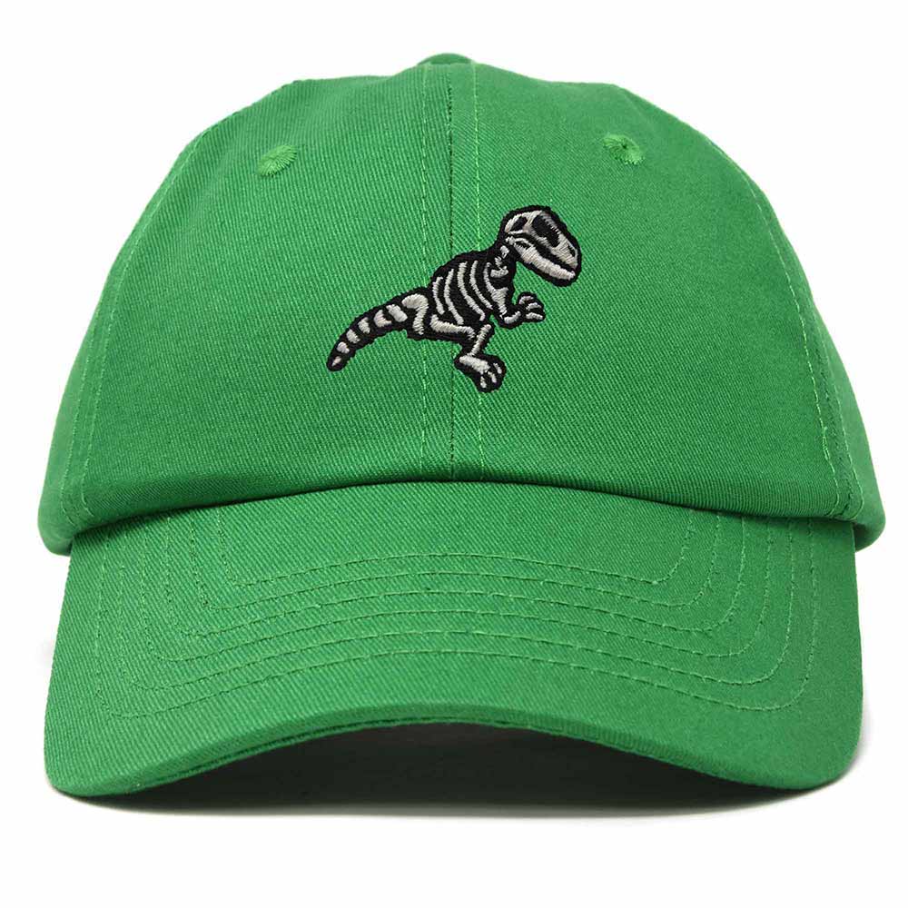 Dalix Fossil Embroidered Dinosaur T Rex Cotton Dad Hat Baseball Cap Adjustable Mens in Kelly Green