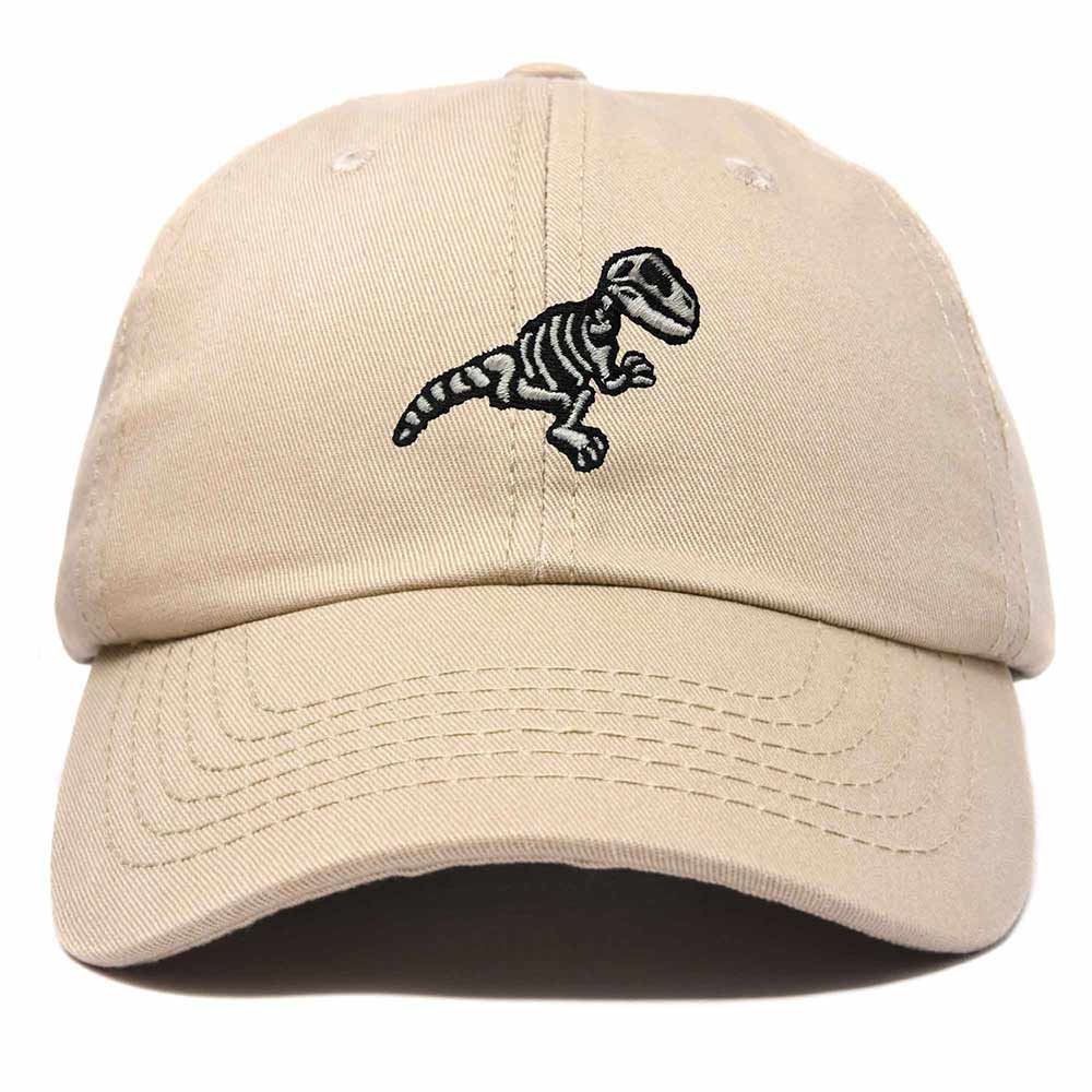 Dalix Fossil Embroidered Dinosaur T Rex Cotton Dad Hat Baseball Cap Adjustable Mens in Khaki