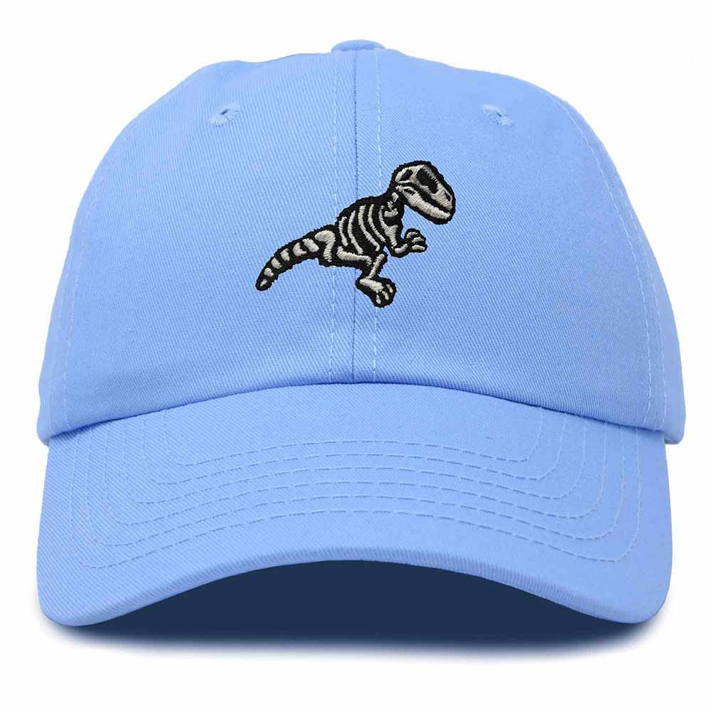 Dalix Fossil Embroidered Dinosaur T Rex Cotton Dad Hat Baseball Cap Adjustable Mens in Light Blue