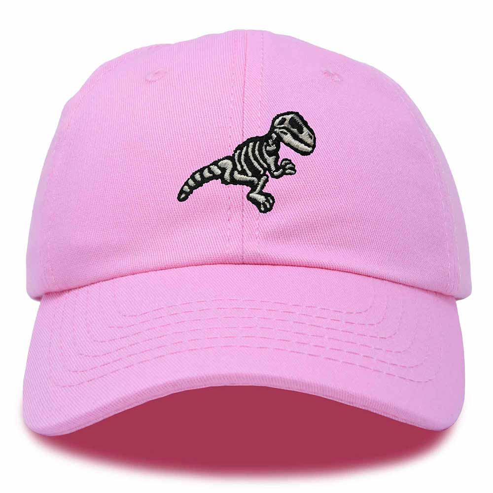 Dalix Fossil Embroidered Dinosaur T Rex Cotton Dad Hat Baseball Cap Adjustable Mens in Light Pink
