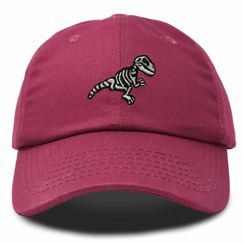 Dalix Fossil Embroidered Dinosaur T Rex Cotton Dad Hat Baseball Cap Adjustable Mens in Maroon