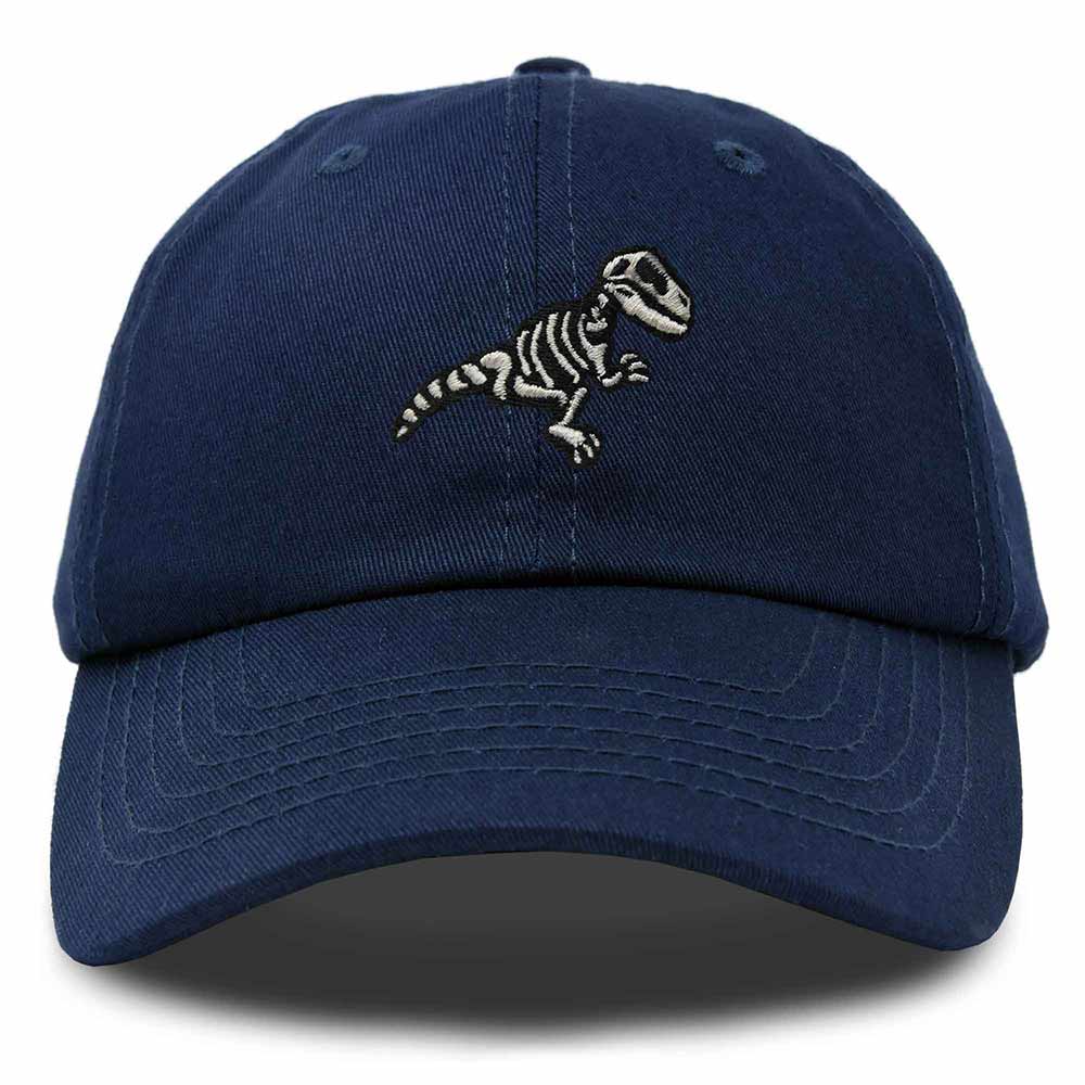 Dalix Fossil Embroidered Dinosaur T Rex Cotton Dad Hat Baseball Cap Adjustable Mens in Navy Blue