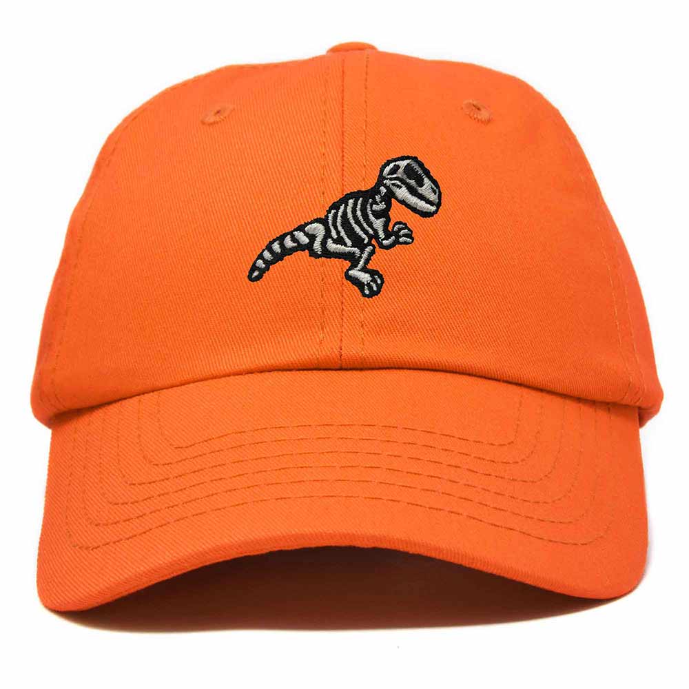 Dalix Fossil Embroidered Dinosaur T Rex Cotton Dad Hat Baseball Cap Adjustable Mens in Orange