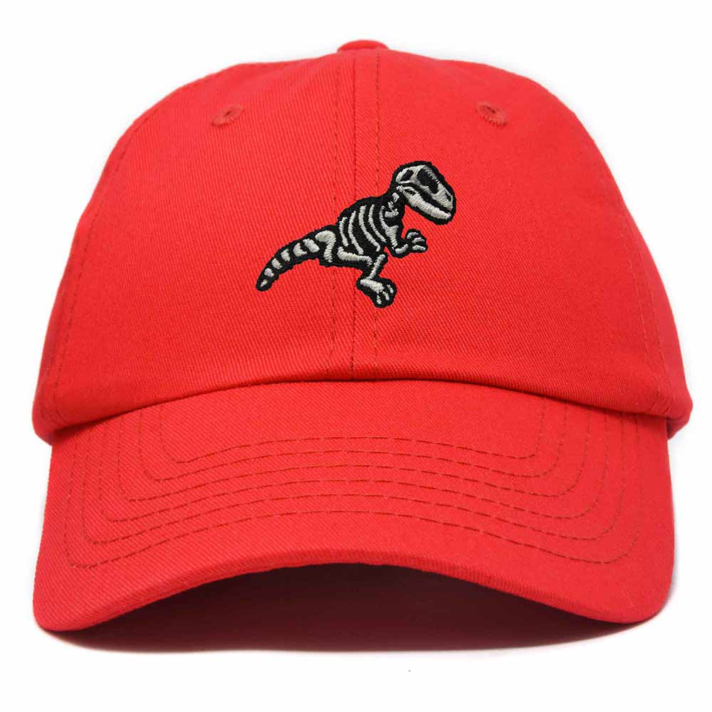 Dalix Fossil Embroidered Dinosaur T Rex Cotton Dad Hat Baseball Cap Adjustable Mens in Red