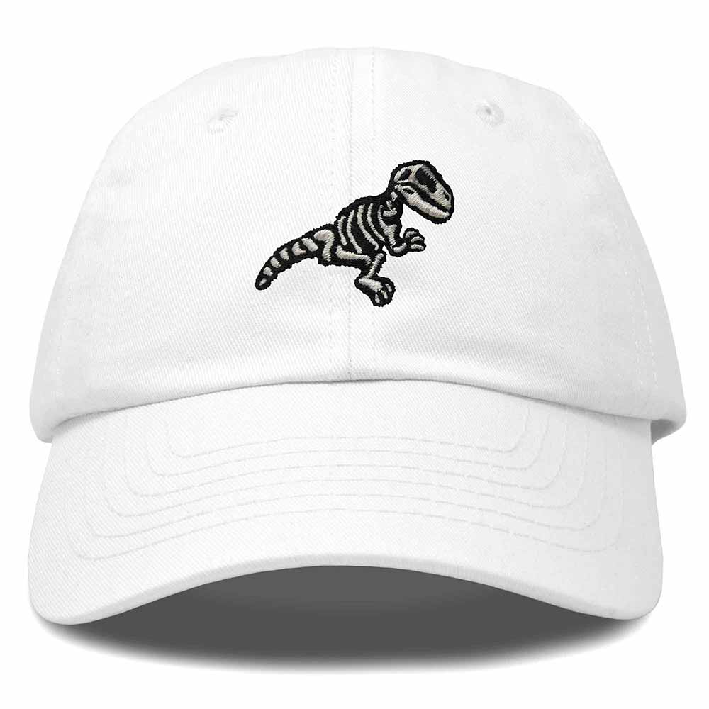 Dalix Fossil Embroidered Dinosaur T Rex Cotton Dad Hat Baseball Cap Adjustable Mens in White